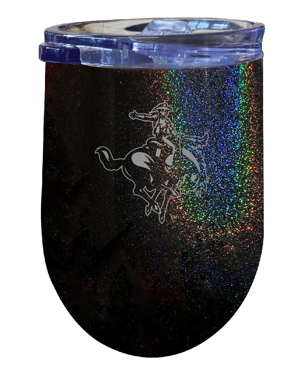 Northwestern Oklahoma State University NCAA Laser-Etched Wine Tumbler - 12oz Rainbow Glitter Black Stainless Steel Insulated Cup