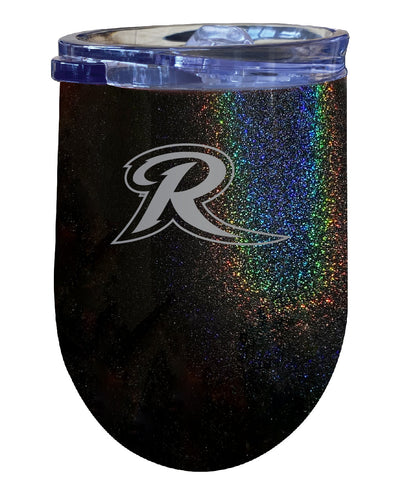 Rider University Broncs NCAA Laser-Etched Wine Tumbler - 12oz Rainbow Glitter Black Stainless Steel Insulated Cup