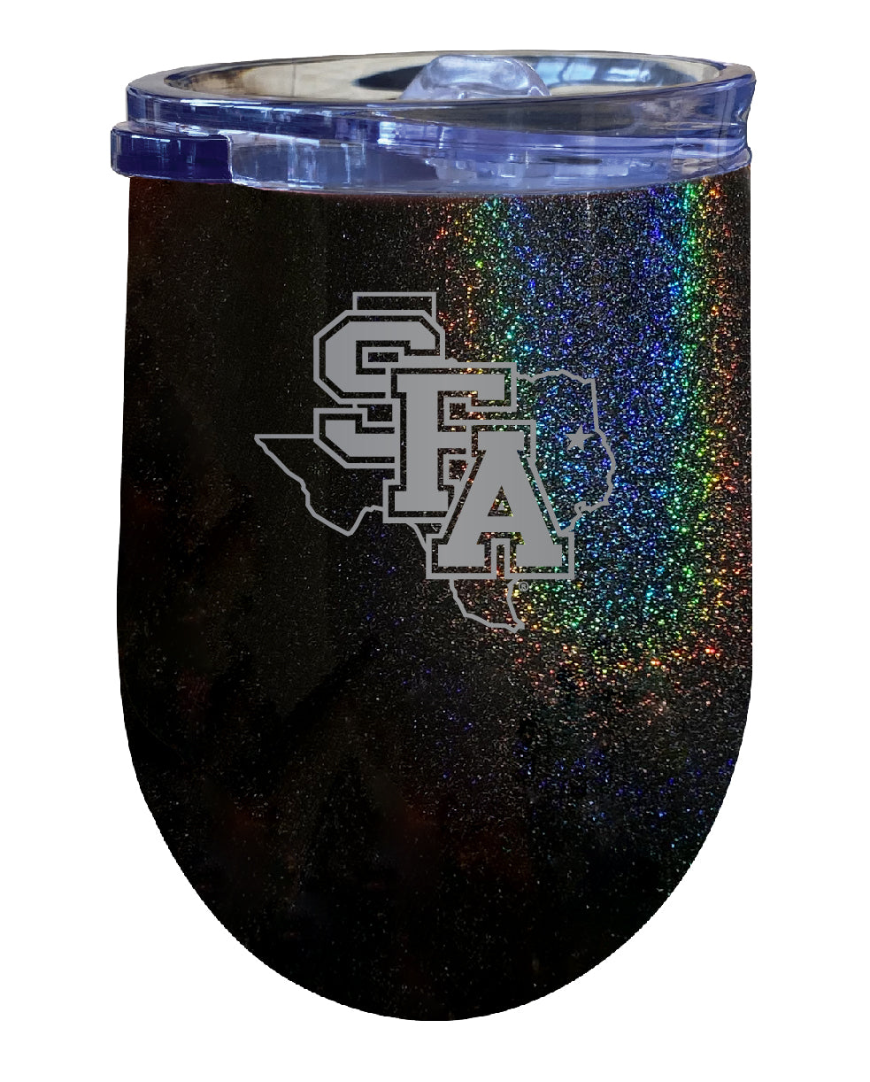 Stephen F. Austin State University 12 oz Laser Etched Insulated Wine Stainless Steel Tumbler Rainbow Glitter Black