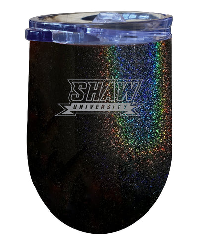 Shaw University Bears NCAA Laser-Etched Wine Tumbler - 12oz Rainbow Glitter Black Stainless Steel Insulated Cup