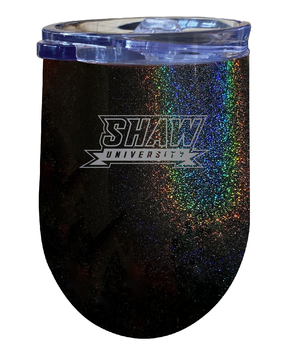 Shaw University Bears 12 oz Laser Etched Insulated Wine Stainless Steel Tumbler Rainbow Glitter Black