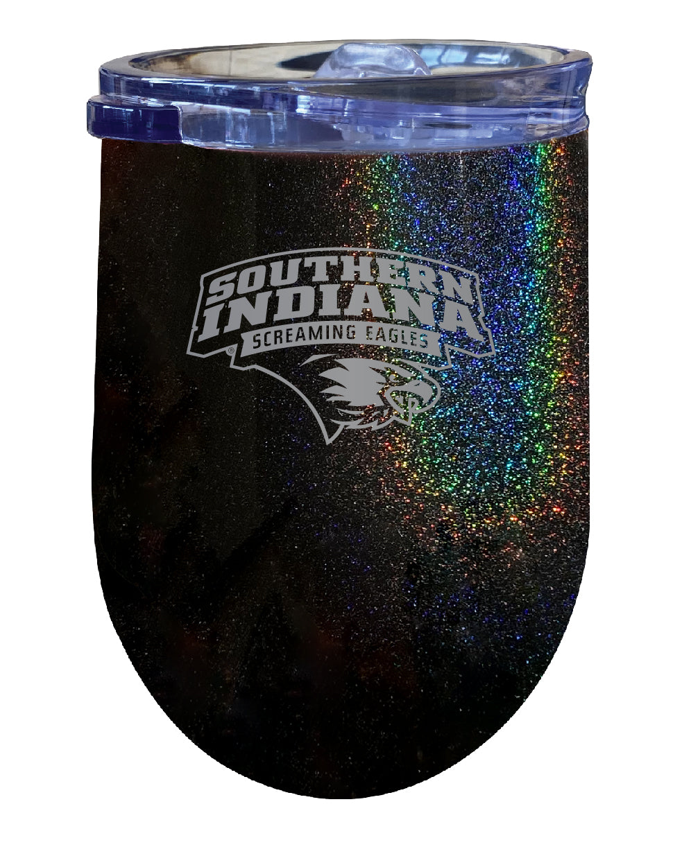 University of Southern Indiana 12 oz Laser Etched Insulated Wine Stainless Steel Tumbler Rainbow Glitter Black