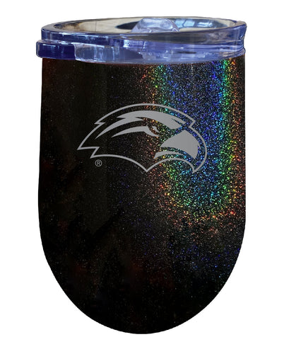 Southern Mississippi Golden Eagles NCAA Laser-Etched Wine Tumbler - 12oz Rainbow Glitter Black Stainless Steel Insulated Cup