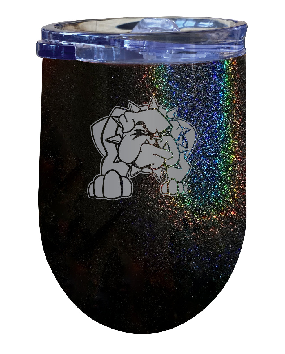 Southwestern Oklahoma State University NCAA Laser-Etched Wine Tumbler - 12oz Rainbow Glitter Black Stainless Steel Insulated Cup