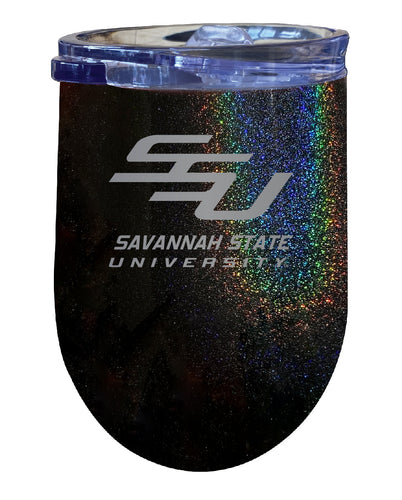 Savannah State University NCAA Laser-Etched Wine Tumbler - 12oz Rainbow Glitter Gray Stainless Steel Insulated Cup