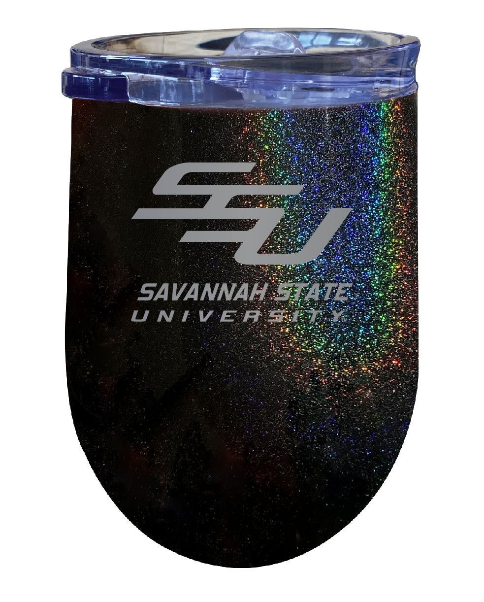 Savannah State University 12 oz Laser Etched Insulated Wine Stainless Steel Tumbler Rainbow Glitter Grey
