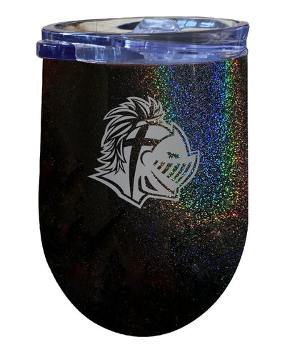 Southern Wesleyan University NCAA Laser-Etched Wine Tumbler - 12oz Rainbow Glitter Black Stainless Steel Insulated Cup