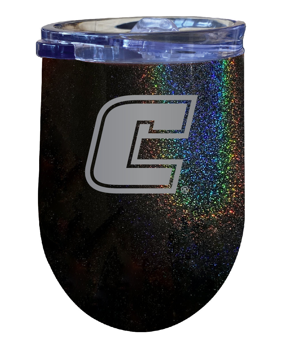 University of Tennessee at Chattanooga NCAA Laser-Etched Wine Tumbler - 12oz Rainbow Glitter Black Stainless Steel Insulated Cup