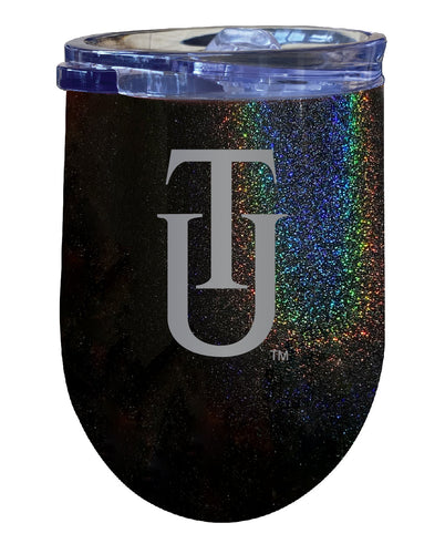 Tuskegee University NCAA Laser-Etched Wine Tumbler - 12oz Rainbow Glitter Black Stainless Steel Insulated Cup