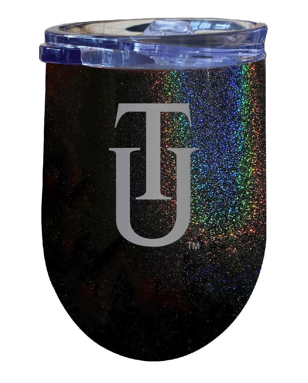 Tuskegee University NCAA Laser-Etched Wine Tumbler - 12oz Rainbow Glitter Black Stainless Steel Insulated Cup