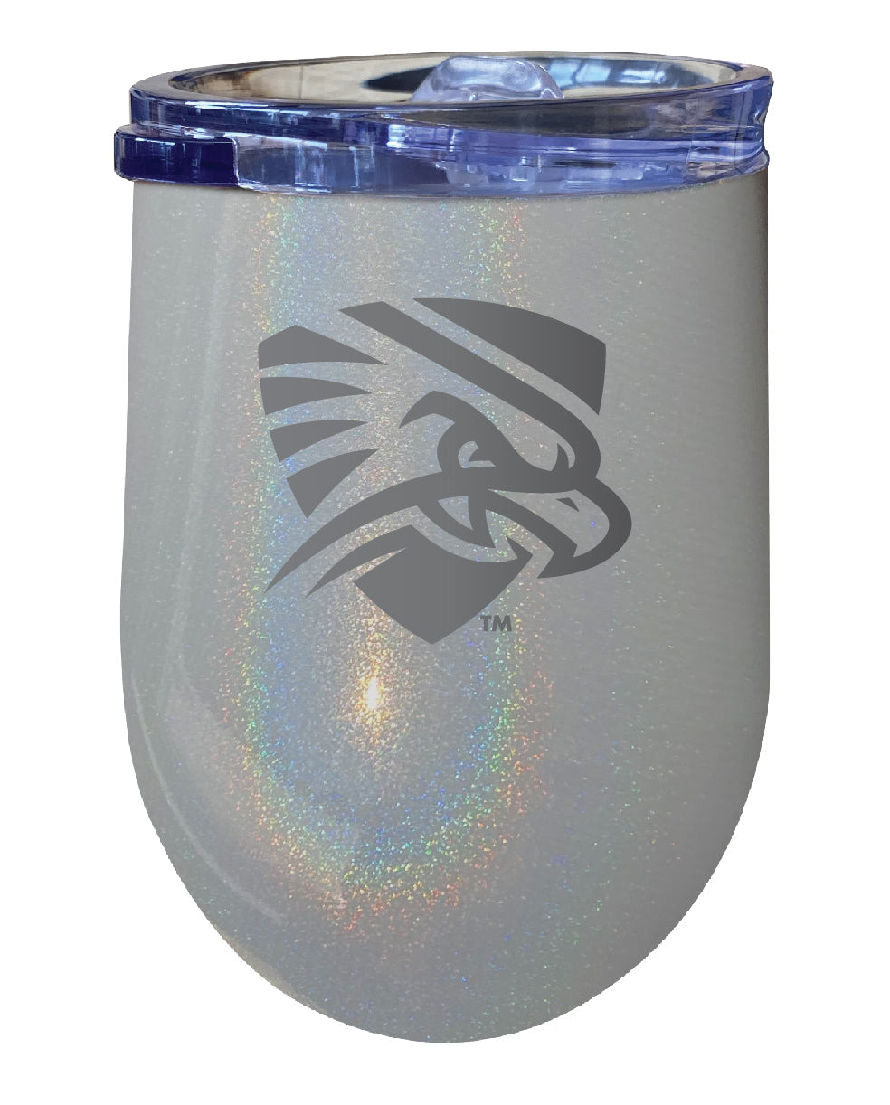 University of Texas of the Permian Basin NCAA Laser-Etched Wine Tumbler - 12oz Rainbow Glitter Gray Stainless Steel Insulated Cup