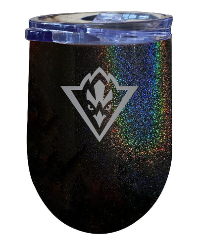 North Carolina Wilmington Seahawks NCAA Laser-Etched Wine Tumbler - 12oz Rainbow Glitter Black Stainless Steel Insulated Cup