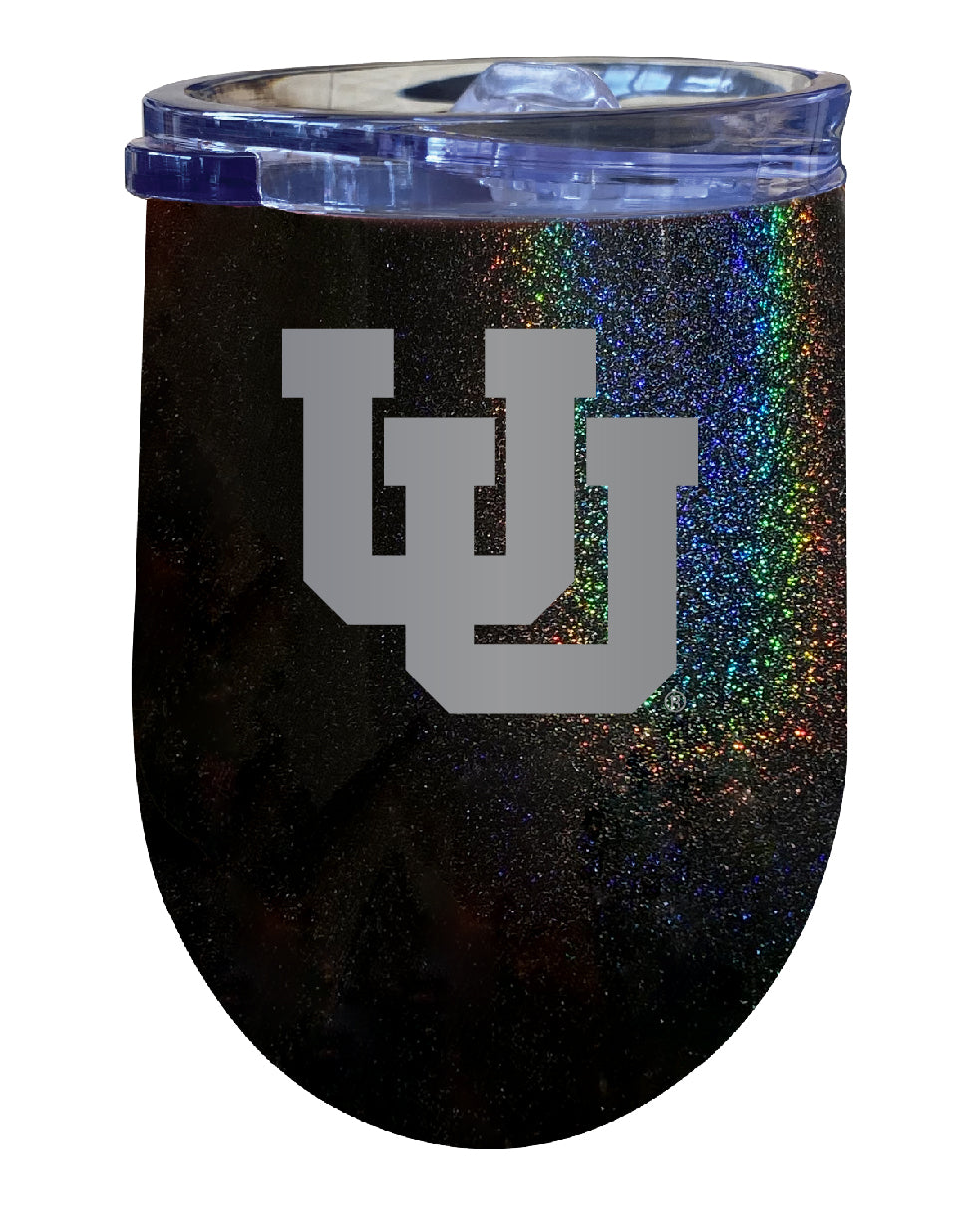 Utah Utes 12 oz Laser Etched Insulated Wine Stainless Steel Tumbler Rainbow Glitter Black