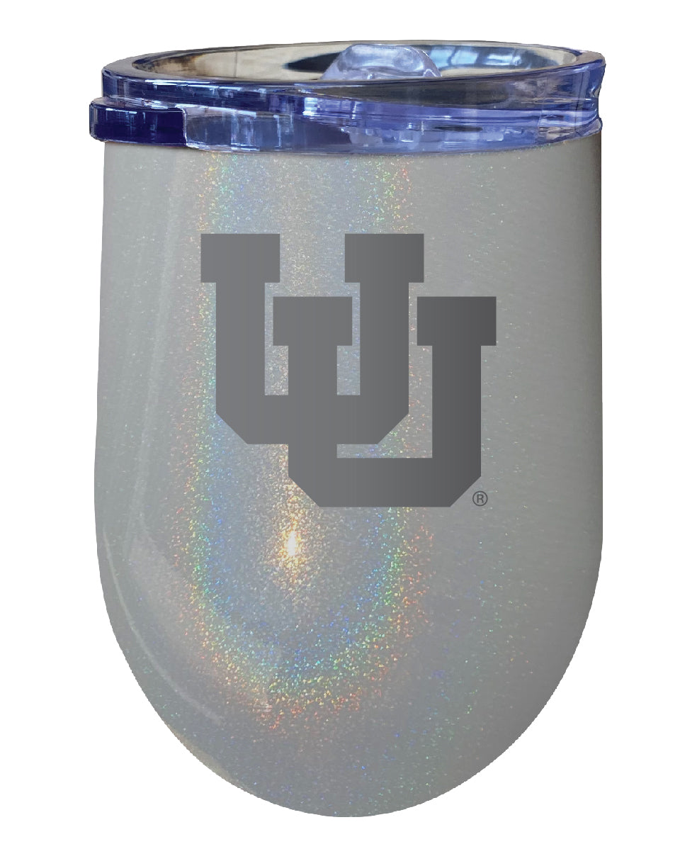 Utah Utes 12 oz Laser Etched Insulated Wine Stainless Steel Tumbler Rainbow Glitter Grey
