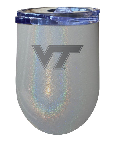 Virginia Tech Hokies NCAA Laser-Etched Wine Tumbler - 12oz Rainbow Glitter Gray Stainless Steel Insulated Cup