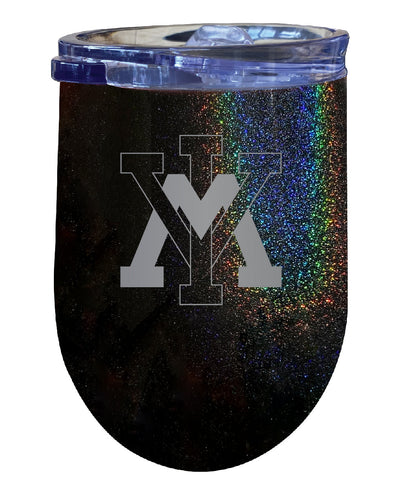 VMI Keydets NCAA Laser-Etched Wine Tumbler - 12oz Rainbow Glitter Black Stainless Steel Insulated Cup