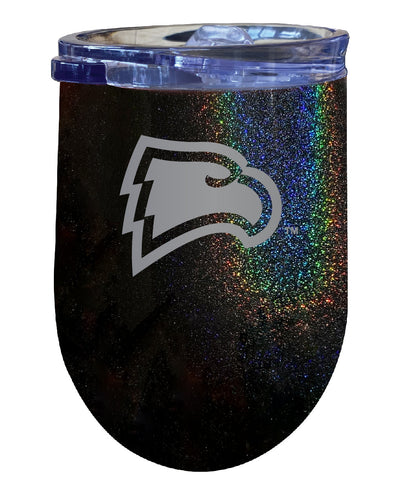 Winthrop University NCAA Laser-Etched Wine Tumbler - 12oz Rainbow Glitter Black Stainless Steel Insulated Cup