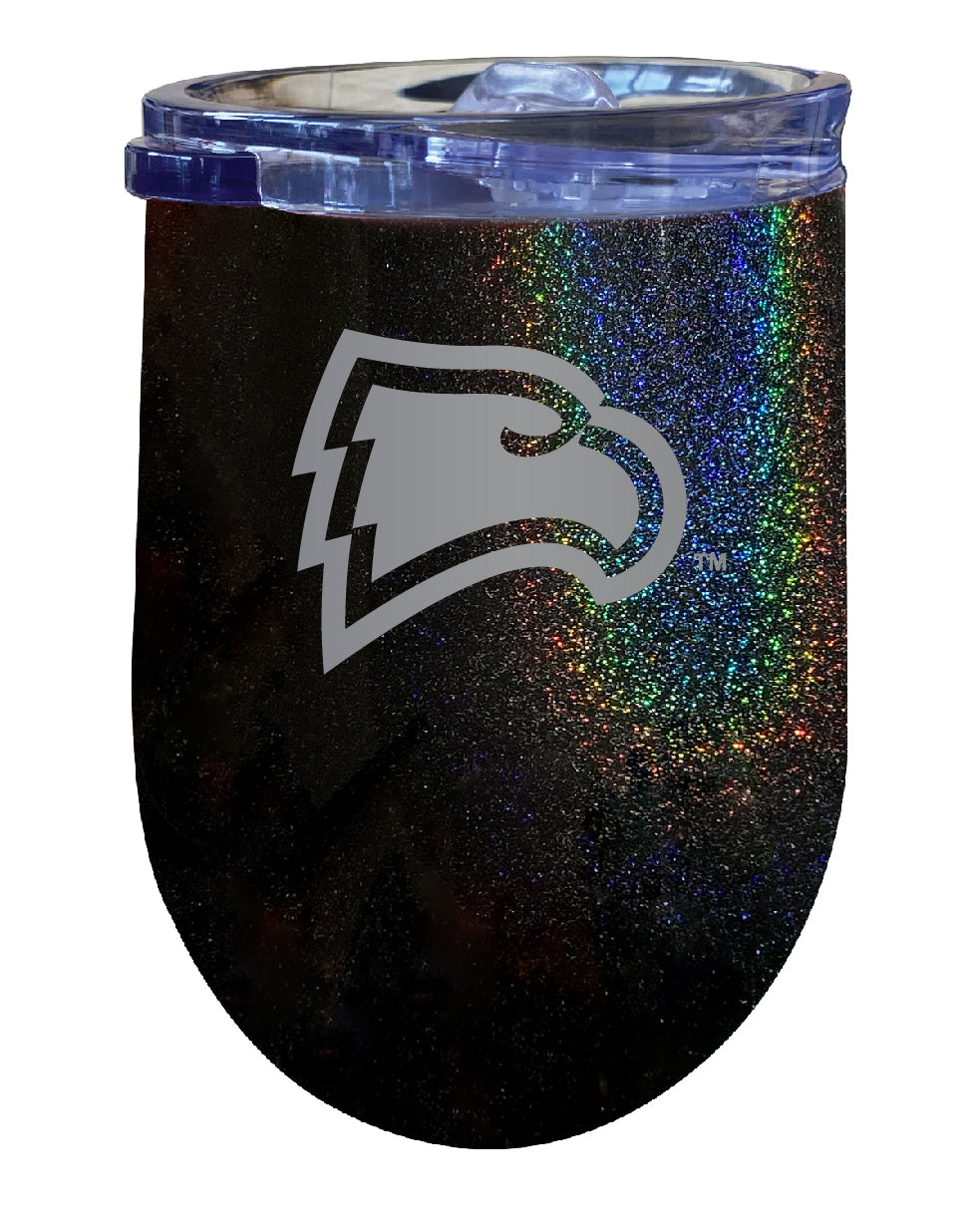 Winthrop University 12 oz Laser Etched Insulated Wine Stainless Steel Tumbler Rainbow Glitter Black