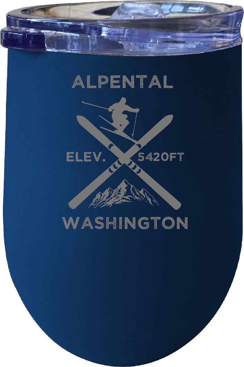 Alpental Washington Ski Souvenir 12 oz Laser Etched Insulated Wine Stainless Steel Tumbler