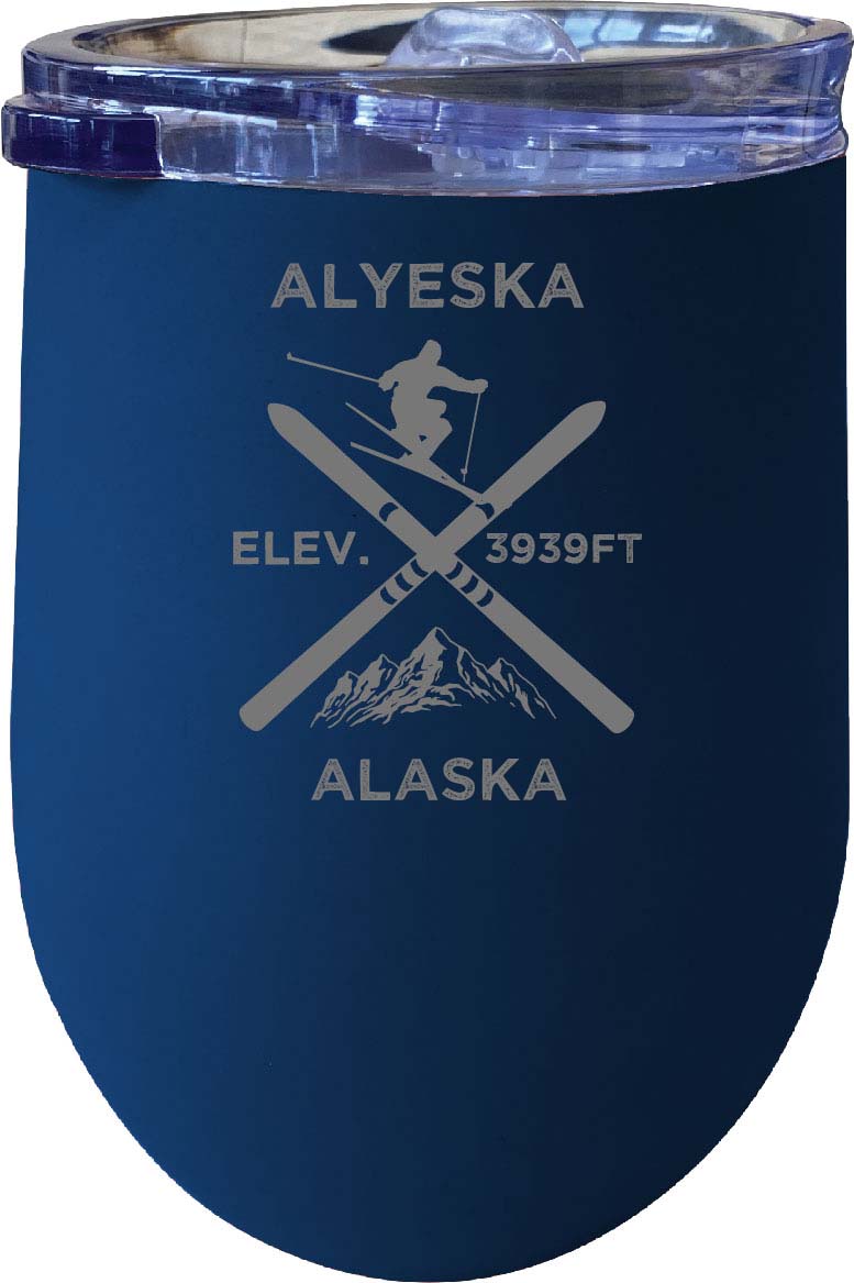 Alyeska Alaska Ski Souvenir 12 oz Laser Etched Insulated Wine Stainless Steel Tumbler