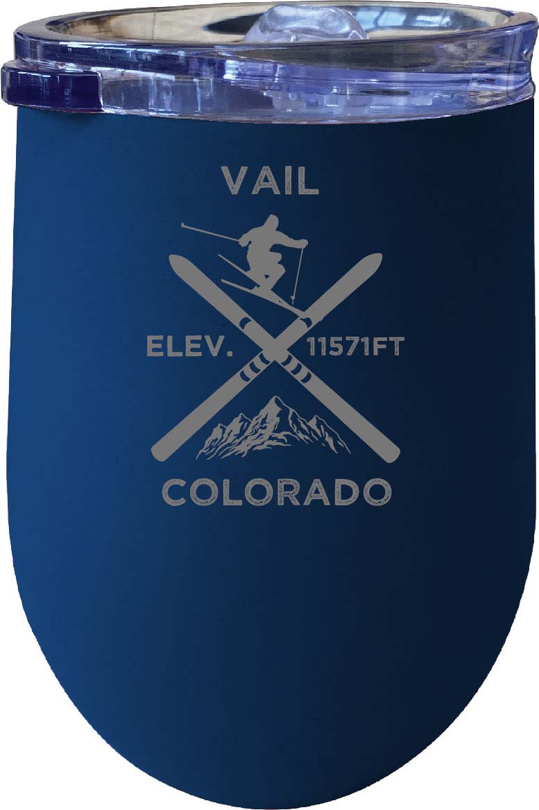Vail Colorado Ski Souvenir 12 oz Laser Etched Insulated Wine Stainless Steel Tumbler