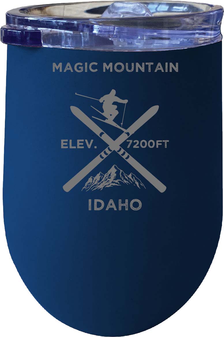 Magic Mountain Idaho Ski Souvenir 12 oz Laser Etched Insulated Wine Stainless Steel Tumbler
