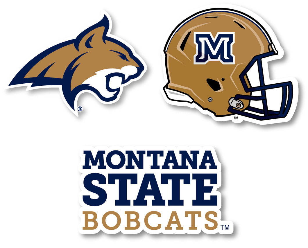 Montana State Bobcats 3 Pack 4-Inch Each NCAA Durable School Spirit Vinyl Decal Sticker