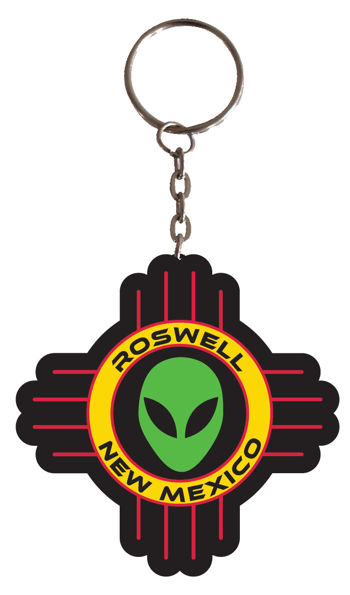 Roswell New Mexico State Flag Zia UFO Alien Metal Keychain
