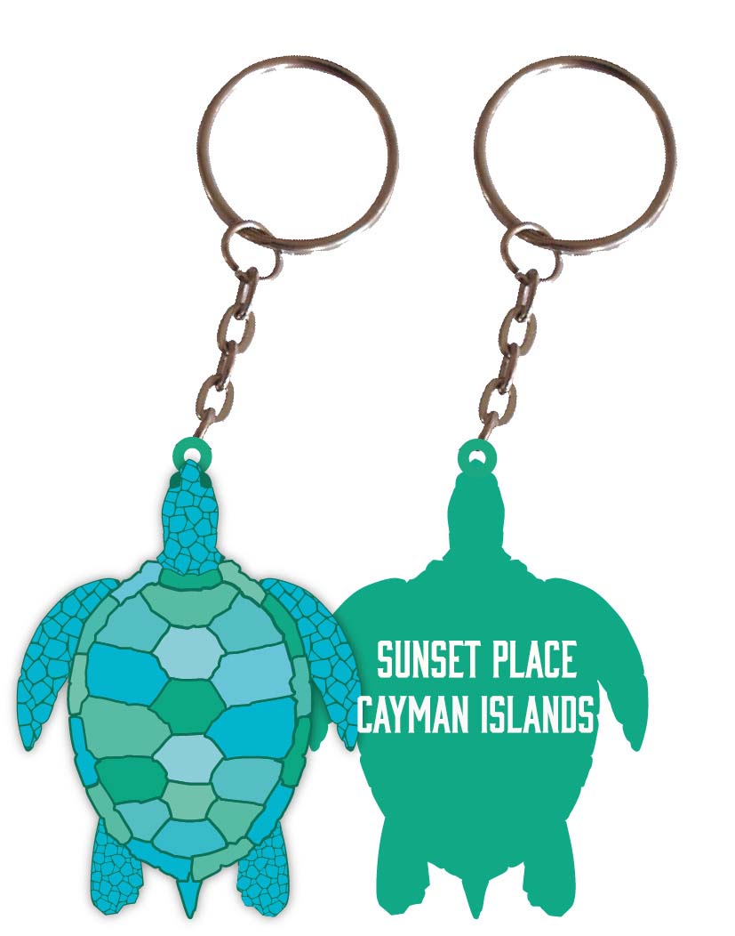 Sunset Place Cayman Islands Turtle Metal Keychain