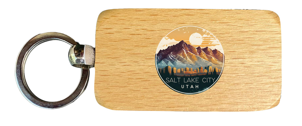 R and R Imports Salt Lake City Utah Design B Souvenir 2.5x1-Inch Souvenir Wooden Keychain 4-Pack