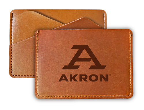 Elegant Akron Zips Leather Card Holder Wallet - Slim Profile, Engraved Design