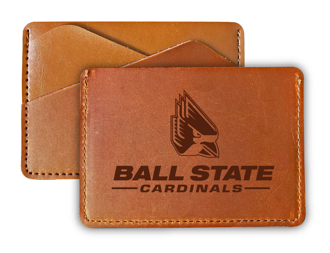 Elegant Ball State University Leather Card Holder Wallet - Slim Profile, Engraved Design