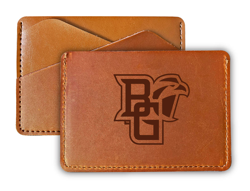 Elegant Bowling Green Falcons Leather Card Holder Wallet - Slim Profile, Engraved Design