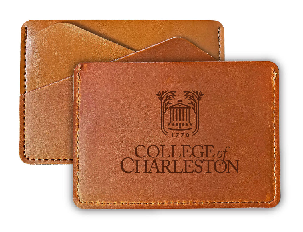 Elegant College of Charleston Leather Card Holder Wallet - Slim Profile, Engraved Design