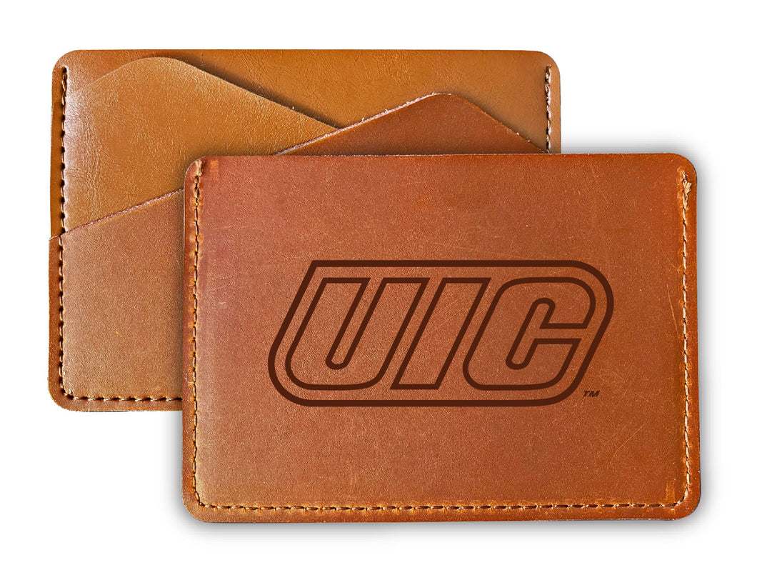 Elegant University of Illinois at Chicago Leather Card Holder Wallet - Slim Profile, Engraved Design