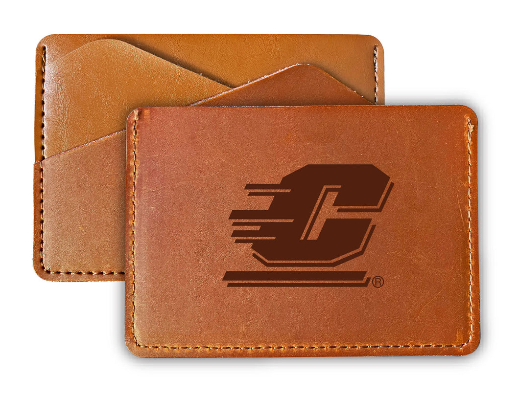 Elegant Central Michigan University Leather Card Holder Wallet - Slim Profile, Engraved Design