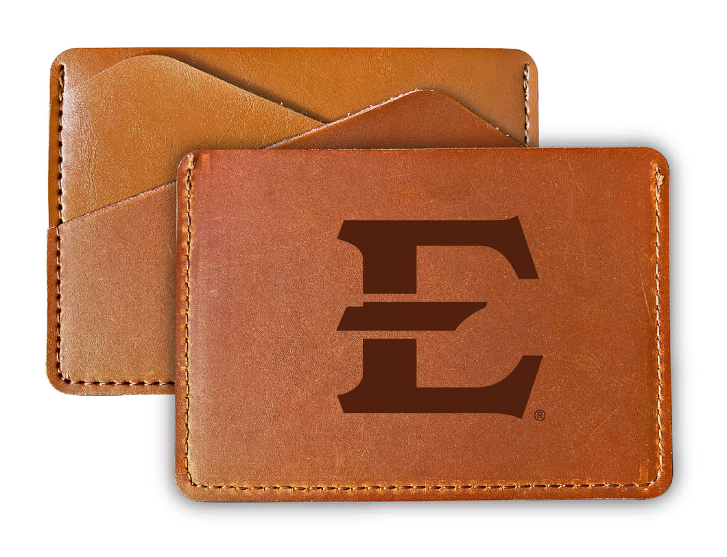 Elegant East Tennessee State University Leather Card Holder Wallet - Slim Profile, Engraved Design