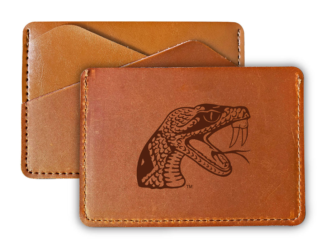 Elegant Florida A&M Rattlers Leather Card Holder Wallet - Slim Profile, Engraved Design