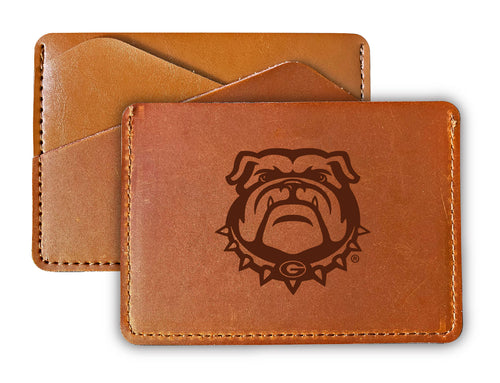 Elegant Georgia Bulldogs Leather Card Holder Wallet - Slim Profile, Engraved Design