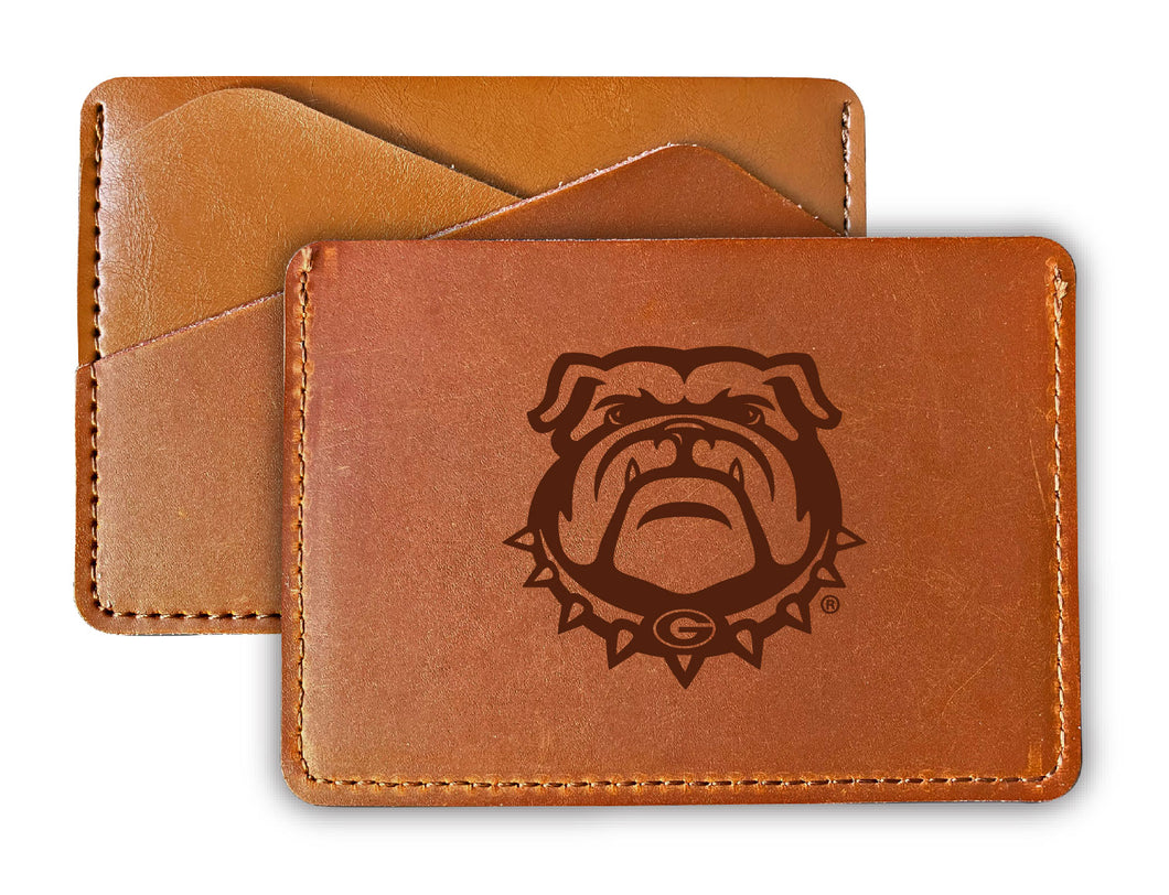 Elegant Georgia Bulldogs Leather Card Holder Wallet - Slim Profile, Engraved Design