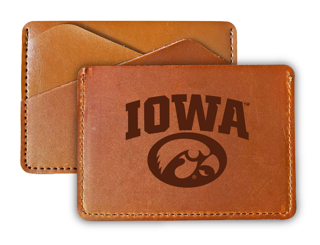 Elegant Iowa Hawkeyes Leather Card Holder Wallet - Slim Profile, Engraved Design