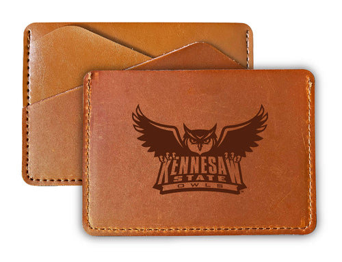 Elegant Kennesaw State University Leather Card Holder Wallet - Slim Profile, Engraved Design