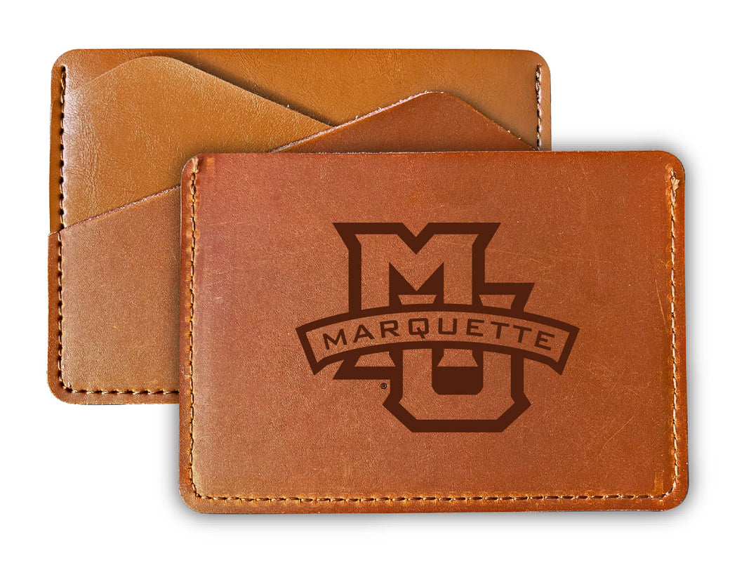Elegant Marquette Golden Eagles Leather Card Holder Wallet - Slim Profile, Engraved Design