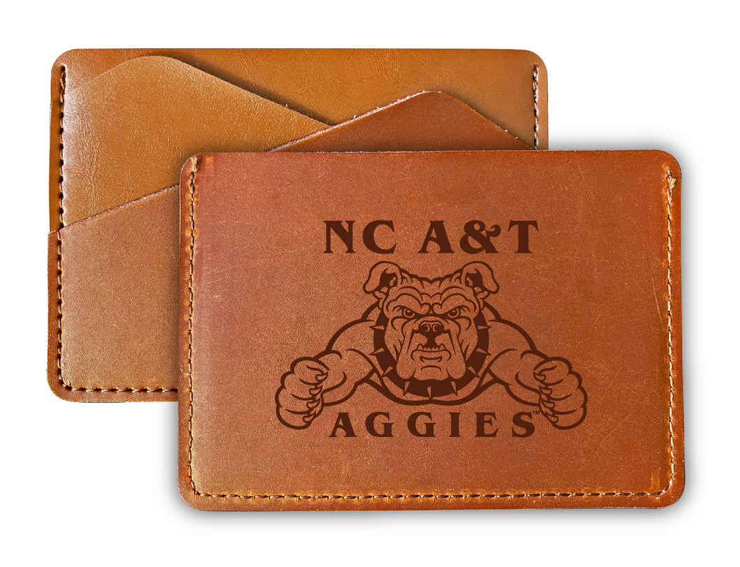Elegant North Carolina A&T State Aggies Leather Card Holder Wallet - Slim Profile, Engraved Design
