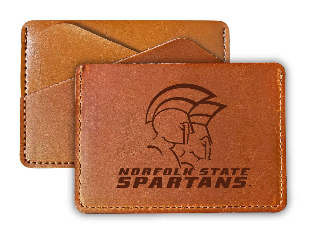 Elegant Norfolk State University Leather Card Holder Wallet - Slim Profile, Engraved Design