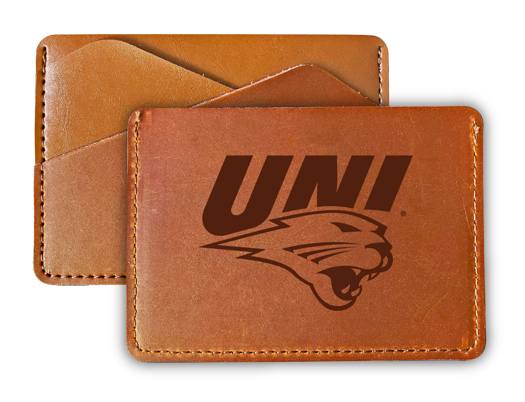 Elegant Northern Iowa Panthers Leather Card Holder Wallet - Slim Profile, Engraved Design
