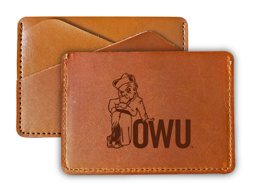 Elegant Ohio Wesleyan University Leather Card Holder Wallet - Slim Profile, Engraved Design