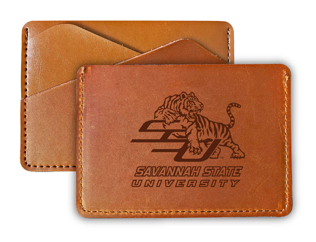 Elegant Savannah State University Leather Card Holder Wallet - Slim Profile, Engraved Design