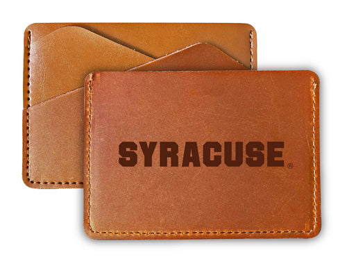 Elegant Syracuse Orange Leather Card Holder Wallet - Slim Profile, Engraved Design