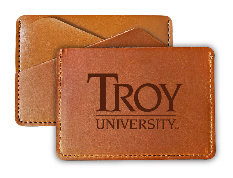 Elegant Troy University Leather Card Holder Wallet - Slim Profile, Engraved Design